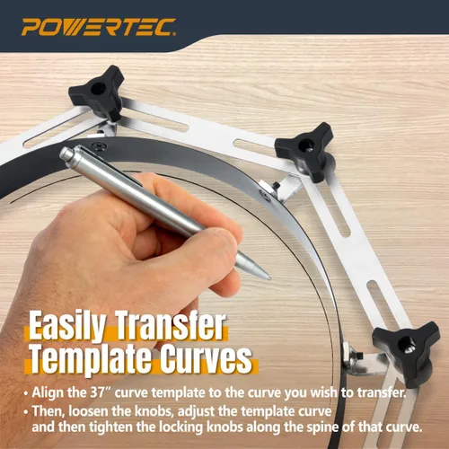 Vista 4 de POWERTEC Regla de plantilla de curva flexible de 37 pulgadas, curva de madera, tira de perfiles de carpintería, herramienta de plantilla de acero