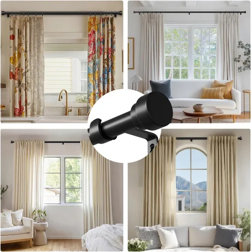 Vista 9 de Oneach Barras de cortina negras para ventanas de 28 a 48 pulgadas, juego de barras de cortina de metal resistente de 1 pulgada de longitud