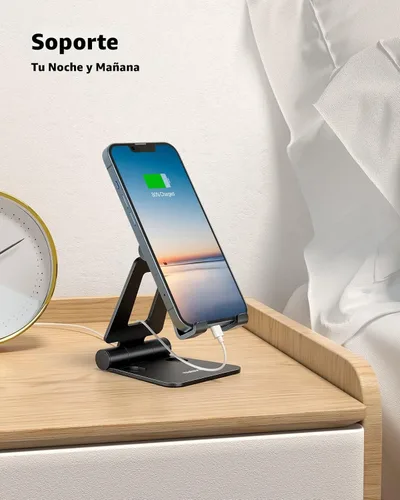 Vista 2 de Nulaxy Soporte plegable doble para teléfono celular, totalmente ajustable, plegable, soporte para teléfono de escritorio, base compatible con iPhone