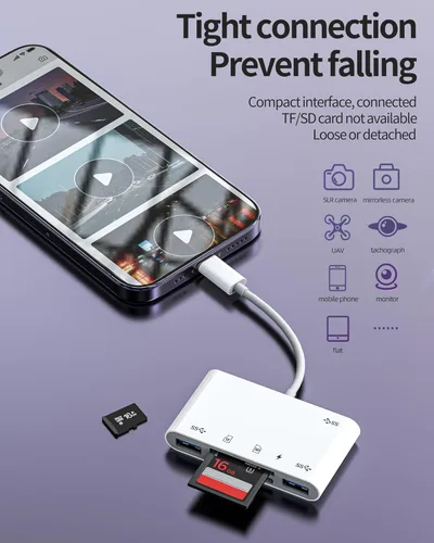 Vista 4 de Adaptador de cargador de lector de tarjetas micro SD Lightning a USB 6 en 1 para iPhone 13 14 Pro Max para iPad Dongle para Apple MFI certificado