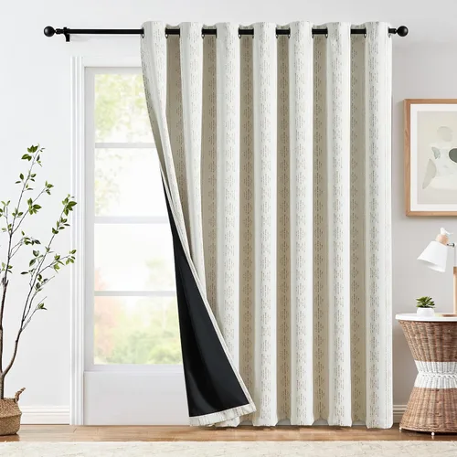 Vista 11 de jinchan - Cortinas bohemias 100% blackout de 54 pulgadas de largo para dormitorio, estampado geométrico negro sobre beige, con ojales