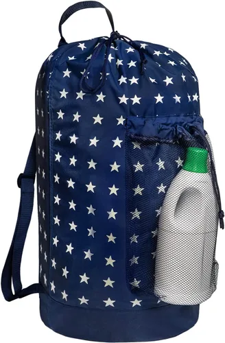 Vista 13 de Dalykate Mochila para lavandería, mochila con correas para el hombro y bolsillo de malla, bolsa de nailon duradero con cierre de cordón