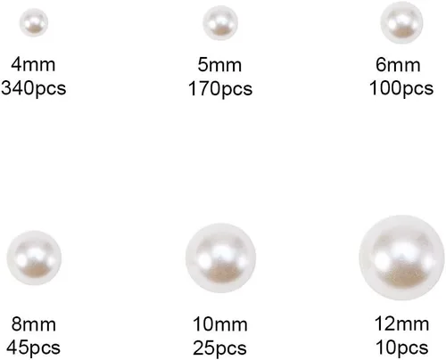 Vista 3 de PH PandaHall Cuentas de perlas con parte trasera plana, 690 unidades, 6 tamaños, cabujones de perlas beige, medias perlas, cuentas sueltas, gemas