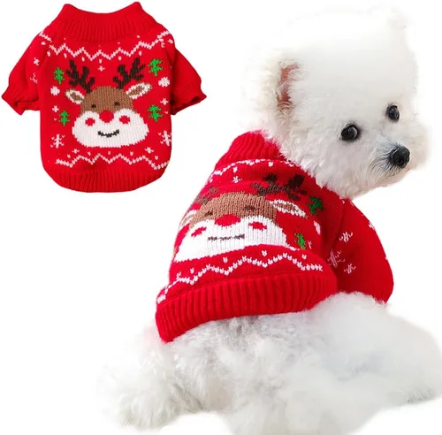 Vista 9 de Sudaderas con capucha para perro con anillo para correa, camisa cálida a rayas para perros pequeños, hembras, niños, gatos, suéter de invierno