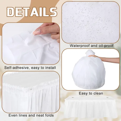 Vista 4 de Oudain 6 piezas de faldas de mesa de plástico y manteles a prueba de manchas 54 x 108 pulgadas, mantel de plástico desechable de 168 x 29 pulgadas