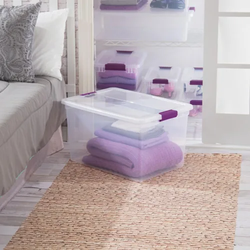Vista 6 de Sterilite Bolsas de almacenamiento apilables de plástico transparente de 66 cuartos (paquete de 6) y 6 cuartos de galón (paquete de 12) con tapas