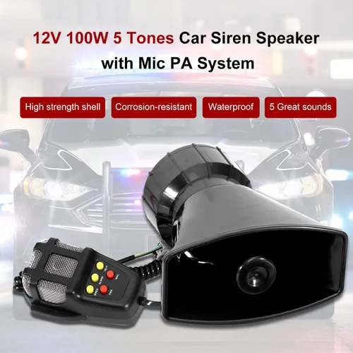 Vista 2 de Partol Cuerno de sirena de coche 5 tonos altavoz de sirena de vehículo con micrófono sistema de altavoz PA 12 V 100 W amplificador de sonido