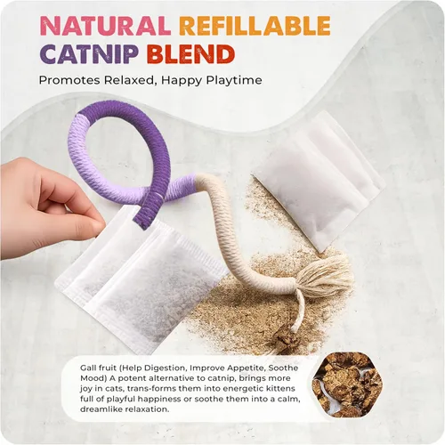 Vista 6 de Jozy Cuerda masticable para gatos, 4 piezas de juguete masticable para gatos con hierba gatera natural recargable, juguetes interactivos