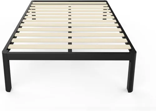 Vista 17 de MAF Marco de cama de metal Queen de 18 pulgadas con patas redondas anticolisión, marco de cama negro resistente de 3500 libras con listones