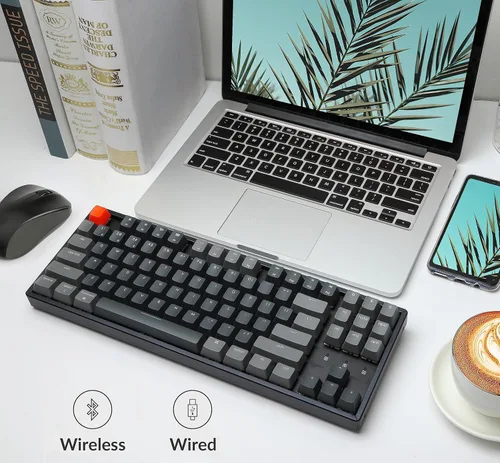 Vista 2 de Keychron K8 Teclado mecánico inalámbrico BluetoothUSB con cable, intercambiable en caliente, 87 teclas sin llave tenkeyless RGB con retroiluminación