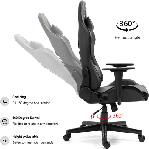 Vista 126 de Modern-Depo Black Virgo Zodiac - Silla de juegos con diseño ergonómico, giratorio y reclinable ajustable, capacidad de carga de 330 libras