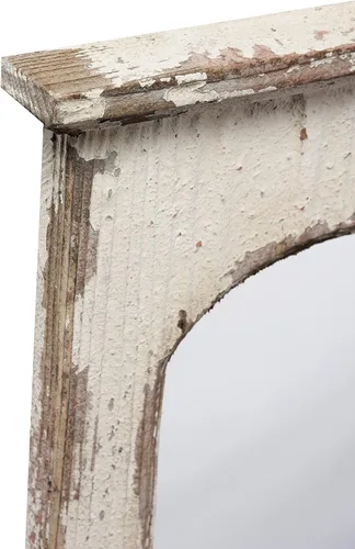 Vista 8 de Espejos rústicos de pared arqueados para entrada con 3 ganchos de metal de 12 x 22 pulgadas, para colgar con marco de madera blanca envejecida
