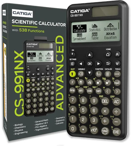 CATIGA Calculadora científica negra con pantalla HD estilo libro de texto, calculadoras científicas solares y de batería para estudiantes