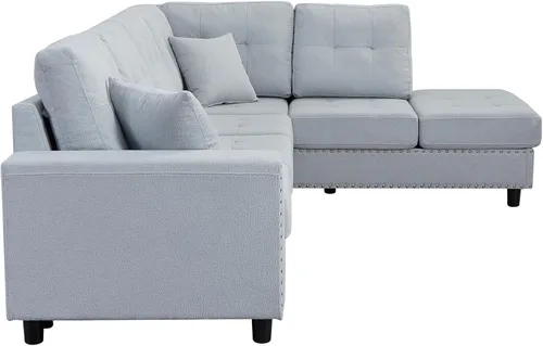 Vista 195 de Sofá modular de felpilla con tapicería en forma de L, sofá modular de 4 asientos con otomana extraíble y 5 almohadas para sala de estar, apartamento