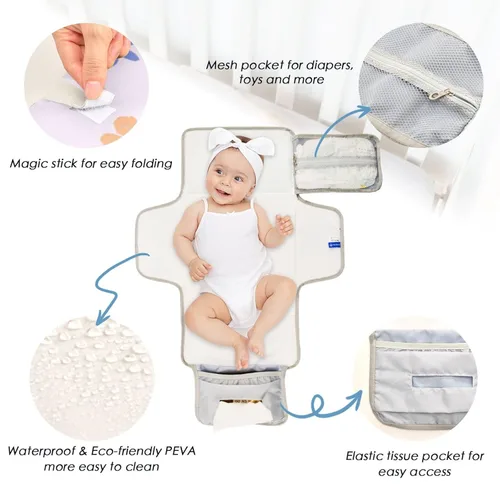 Vista 3 de Colorful Flowers Portable Changing Pad with Built-in Pillow, Waterproof Foldable Baby Diaper Changing Pads, Diaper Mat for Boys and Girls