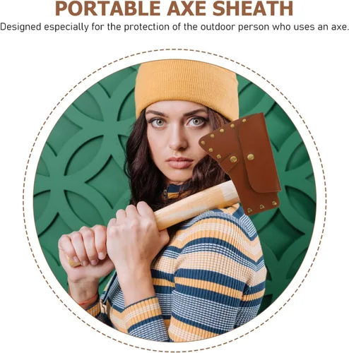 Vista 4 de Funda protectora portátil de hacha de cuero para hachas de hacha protectora para acampar al aire libre y cortar madera y funda versátil