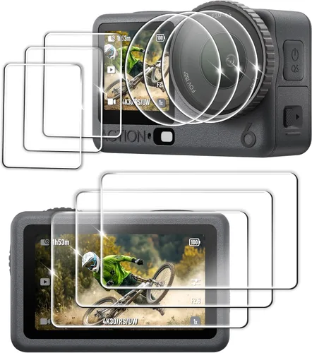 Vista 10 de FiTSTILL Protector de pantalla de vidrio templado con tapa de lente de silicona para DJI Osmo Action 4, dureza Ultra HD 9H, resistente a