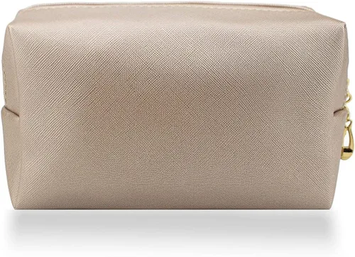 Vista 27 de Pequeña bolsa de maquillaje portátil para mujeres, bolsa de maquillaje impermeable para viajes (beige, normal)