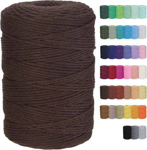 Vista 20 de Cuerda de macramé de algodón de 3 mm, 328 yardas, suministros de macramé de color natural, cuerda de algodón suave para colgar plantas, colgador