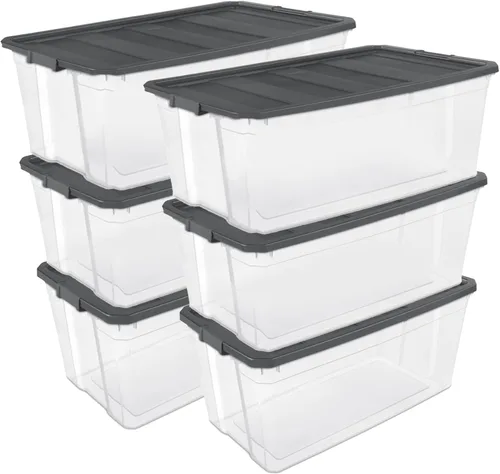Vista 11 de Sterilite Paquete de 6 cajas apilables modulares, contenedores de almacenamiento de plástico transparente duraderos con tapas de cierre, 16 cuartos
