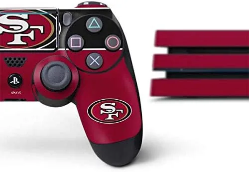 Vista 2 de Skinit Calcomanía para juegos compatible con consola PS4 Pro y paquete de controladores, diseño oficial de la NFL San Francisco 49ers Zone Block