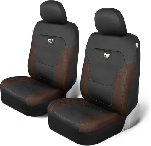 Vista 8 de Fundas de asiento CAT Flexfit negras y azules para coches, camiones y SUV - (2) Fundas de asiento delanteras para coche Protectores de asiento