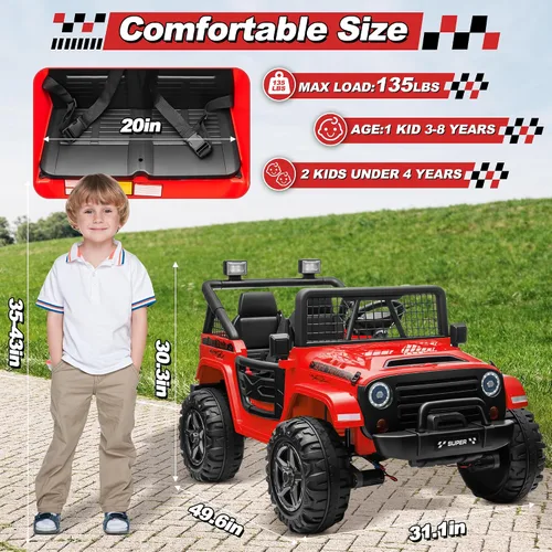 Vista 10 de Auto de paseo de 24 V con control remoto, camión conmutable XL de 2 plazas 4WD/2WD con motor de 4 x 200 W, asiento de 20 pulgadas de ancho, ruedas
