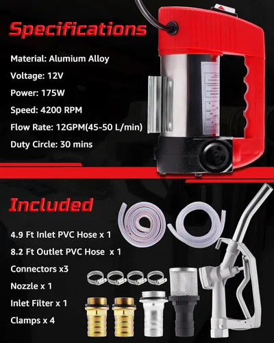 Vista 3 de Bomba de transferencia de combustible diesel 12V 175W, bomba eléctrica de transferencia de combustible para diesel, queroseno, bomba de combustible