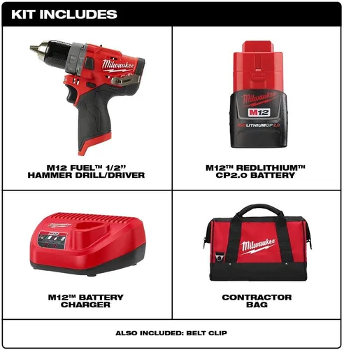 Vista 2 de Milwaukee 2504-21 M12 FUEL CP Kit de taladro de martillo inalámbrico de iones de litio sin escobillas de 12 pulgada (2 Ah)