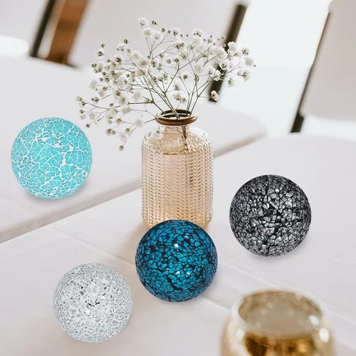 Vista 4 de Kunjocy Juego de 3 bolas decorativas de mosaico de vidrio de 3.15 pulgadas de diámetro para cuencos, jarrones y centros de mesa de comedor (negro)