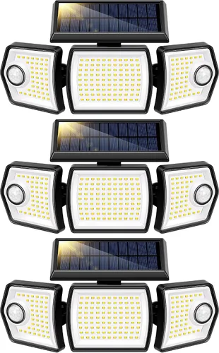 Vista 12 de VIVOHOME Luces solares de inundación para exteriores, 256 luces LED de 2500 lm con sensor de movimiento, 3 cabezales ajustables de luces