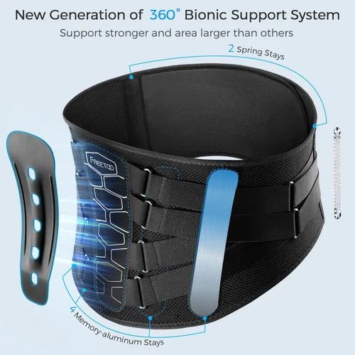 Vista 3 de FREETOO - Cinturón de apoyo lumbar para aliviar el dolor de espalda baja con sistema de polea, cinturón de soporte lumbar para hombres y mujeres