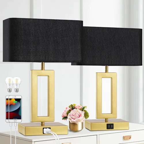 Vista 10 de gernehop - Juego de 2 lámparas de mesa plateadas con puertos USB duales, lámparas de noche con control táctil regulables de 3 vías, lámpara de mesa