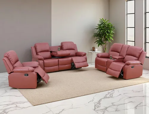 Vista 28 de Sofá reclinable manual, sofá reclinable de lujo de 3 plazas, sofá reclinable con portavasos y mesa de café, sofá de cuero sintético para sala