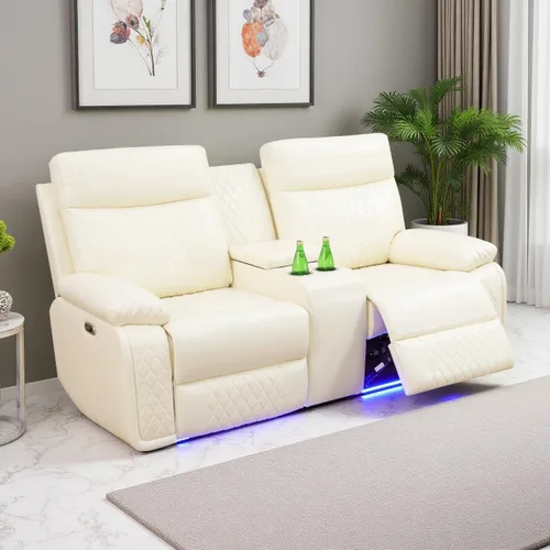 Vista 16 de Juego de Sofá Reclinable Eléctrico, Juego de Sillones Reclinables de Cuero Transpirable, Juegos de Muebles de Sala de Estar, Sofá de Dos Plazas