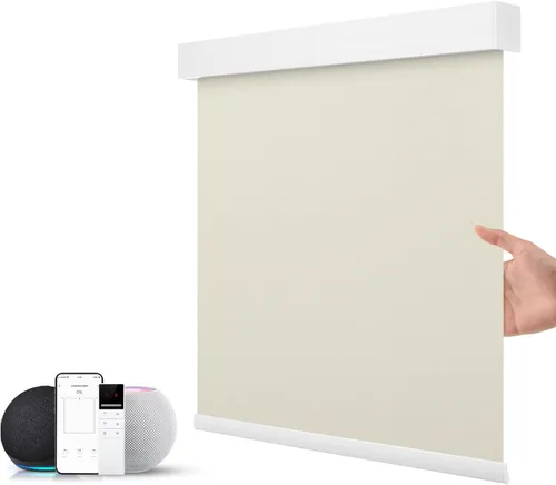 Vista 26 de ZSTARR Persiana inteligente motorizada para ventana con control remoto, persiana enrollable opaca automática tamaño personalizable, con cenefa, Beige