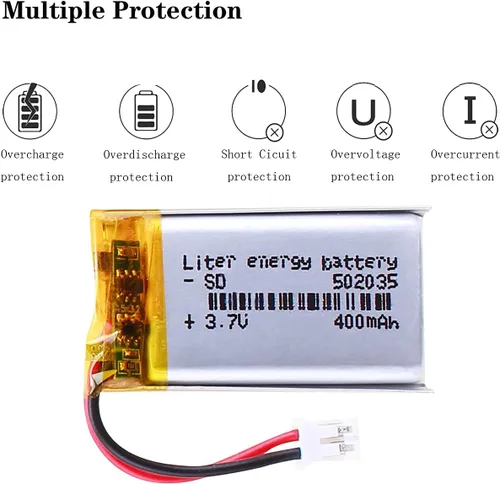 Vista 4 de Litro 3.7V 400mAh 502035 Lipo batería recargable de polímero de litio batería de iones con JST PH 0.079 in conector