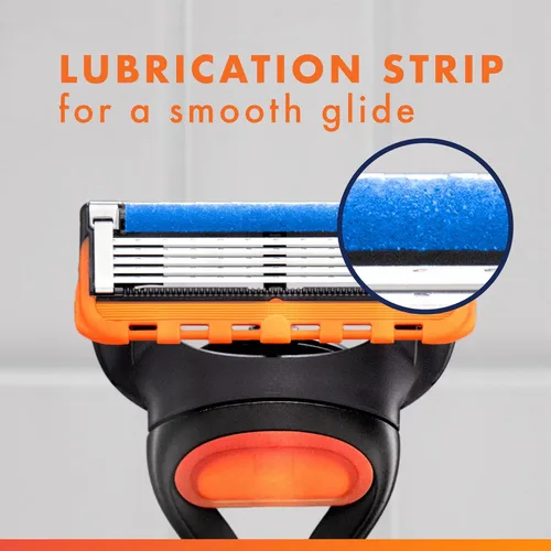 Vista 6 de Maquinillas de afeitar Gillette Fusion5 para hombre, 1 afeitadora, 4 recambios de hoja, Lubrastrip para un afeitado más cómodo