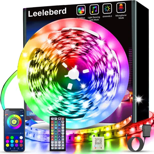 Leeleberd - Tira de luces LED de 32.8 pies, con aplicación inteligente, sincronización de música, cambio de color, tiras de luz LED RGB con