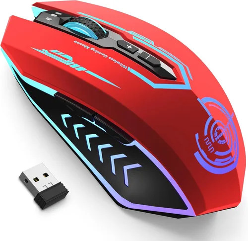 Vista 9 de Wireless USB Gaming Mouse, recargables uhuru 5 botones 7 Changeable LED Color ergonómico programable MMO RPG para PC computadora Portátil gaming