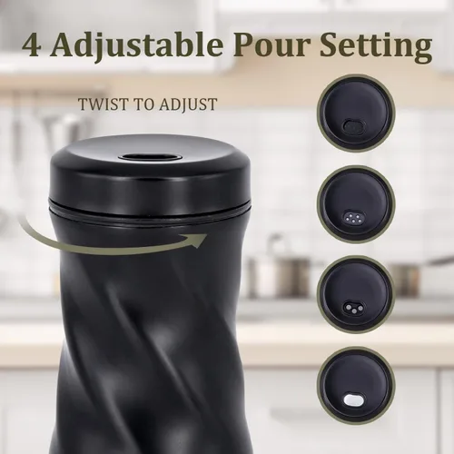 Vista 3 de Saleros y pimienteras negros con orificio de salida ajustable de NEODACO, salero de vidrio moderno con tapas de acero inoxidable para gadgets