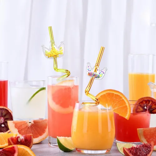 Vista 4 de 24 pajitas reutilizables con purpurina para fiestas, 6 diseños, ideales para fiestas de cumpleaños temáticas de princesa, suministros con 2 cepillos