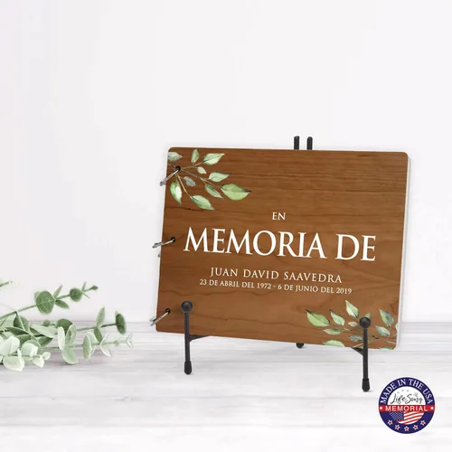 Vista 6 de LifeSong Milestones Libro de visitas funerario personalizado de madera, libro de visitas conmemorativo en español, celebración de la vida, libro
