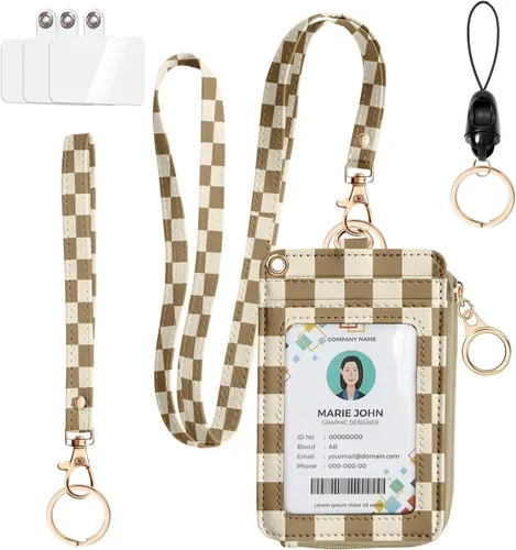 Vista 10 de bolimoss Soporte para tarjeta de identificación con cordón para el cuello, cartera de piel sintética, cordón rosa con soporte para identificación
