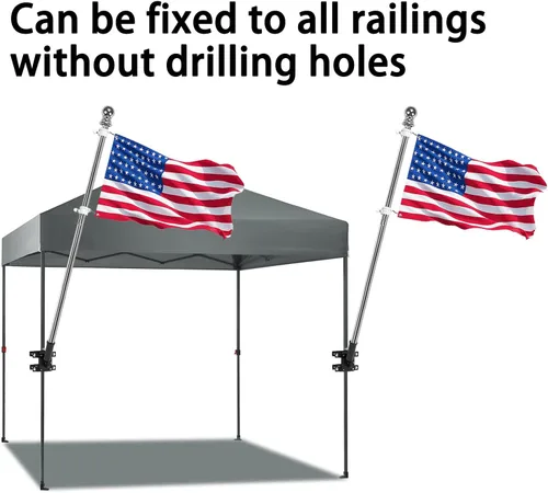Vista 3 de Soporte para poste de bandera sin taladrar para barandilla, soporte de poste de bandera para porche y riel de cerca, balcón de apartamento
