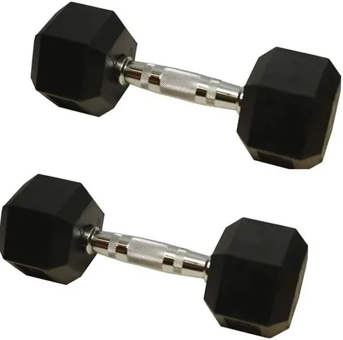 Vista 4 de Barbell Rubber encased Hex Dumbbell Weights with Metal Handles for Strength Training, Full Body Workout. Sold as a Pairs