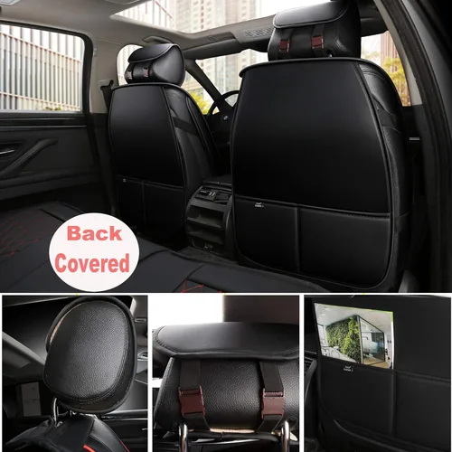 Vista 2 de INCH EMPIRE - Funda para asiento de automóvil, resistente al agua, de cuero sintético, para asientos delanteros y traseros, ajuste universal