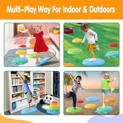 Vista 6 de HAPATOYS Tabla de Equilibrio y Piedras de Paso para Niños – 2 en 1 Piedras de Paso de Tortuga Antideslizantes y Tabla de Equilibrio para Equilibrio