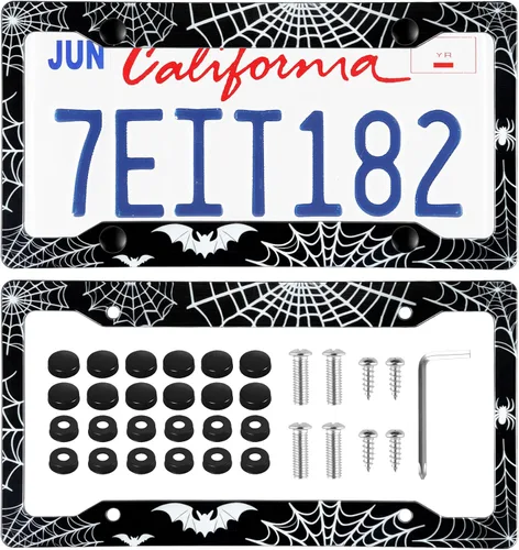 Vista 14 de alpmosn - 2 marcos de placa de acero inoxidable, 4 agujeros, cubiertas para placa de automóvil con tornillos, arandelas y tapas, para vehículos Negro