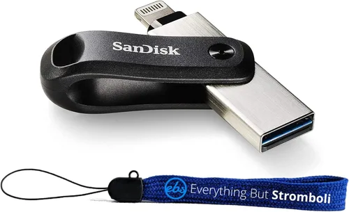 SanDisk iXpand Go - Unidad flash de 64 GB para iPhone, iPad, computadoras y portátiles, unidad USB 2 por 1 3.0 con conectores tipo A y Lightning
